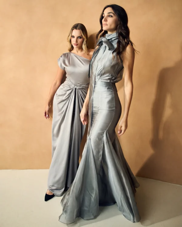 Silver High-Neck Bow Mermaid Gown
