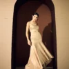 Champagne One-Shoulder Draped Dress