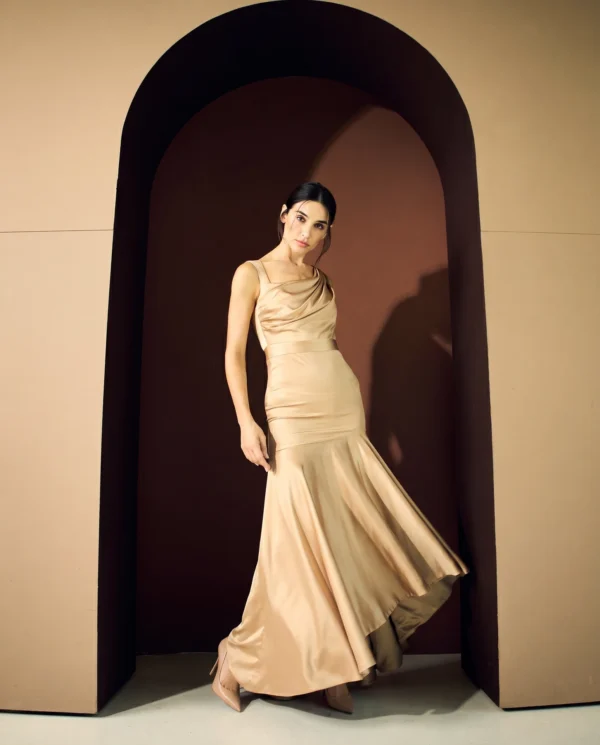 Champagne One-Shoulder Draped Dress