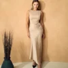 Design 4 Champagne Ruched Cape Sleeve Dress