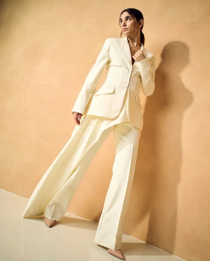 Design 5 + Design 6 Ivory Corset-Waist Tailored Blazer