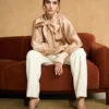 NOUF ABAYA NOV 2ND2088 Nude Tie-Neck Bodysuit Blouse
