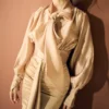 Soft Gold Draped Front Skirt