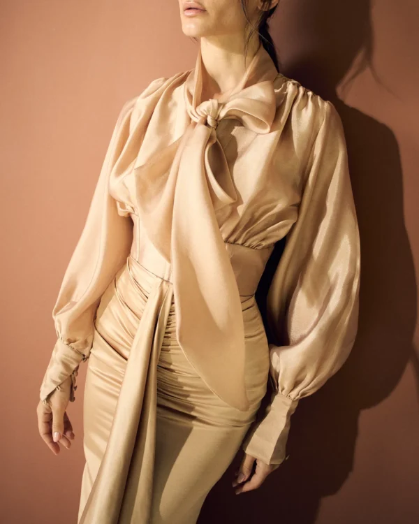 Soft Gold Draped Front Skirt
