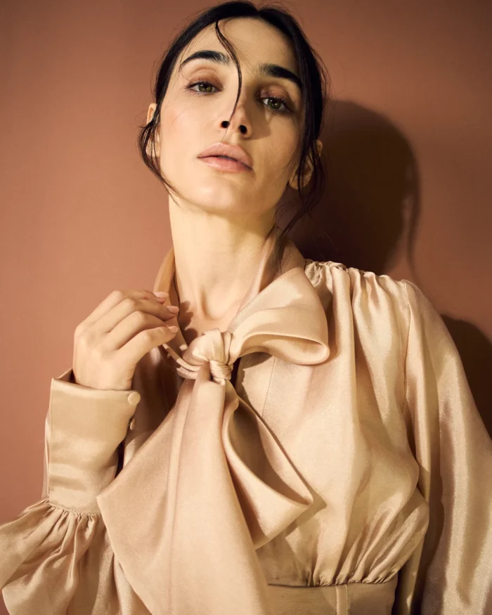 NOUF ABAYA NOV 2ND2788 Nude Satin Bow-Tie Elegance Set