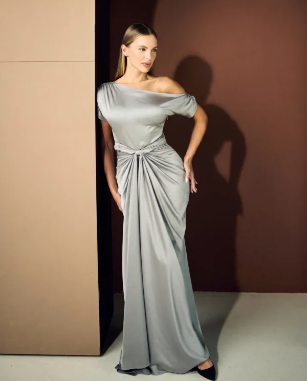 Design 3 Silver Off-Shoulder Draped Gown
