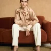 Nude Tie-Neck Bodysuit Blouse